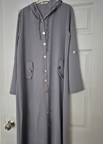 Gri Kapüşonlu Uzun ayrobin Kadın ferace - Görsel 4