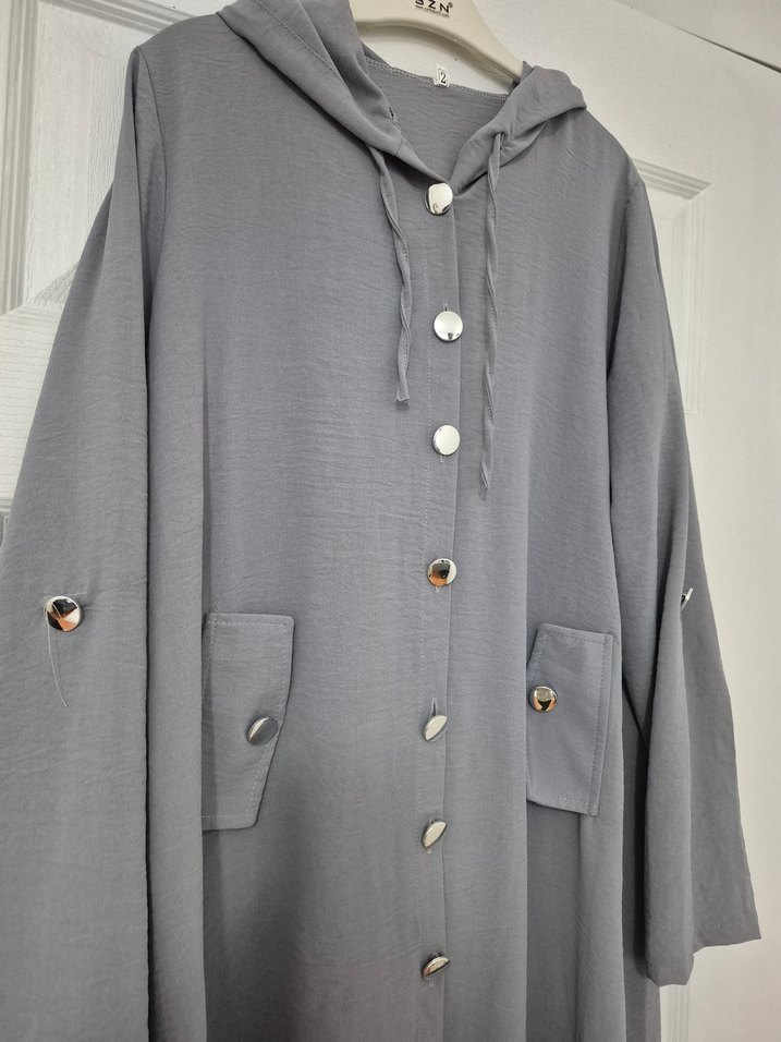 Gri Kapüşonlu Uzun ayrobin Kadın ferace - Görsel 3