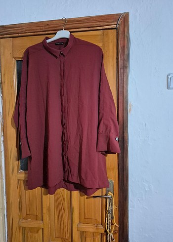Bordo Uzun Kollu Düğmeli Krep Tunik