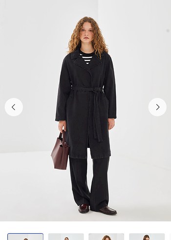 Siyah Kemerli Midi Denim Trençkot