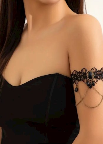 Dantel İşlemeli Siyah Zincirli Kol Aksesuarı - Görsel 3