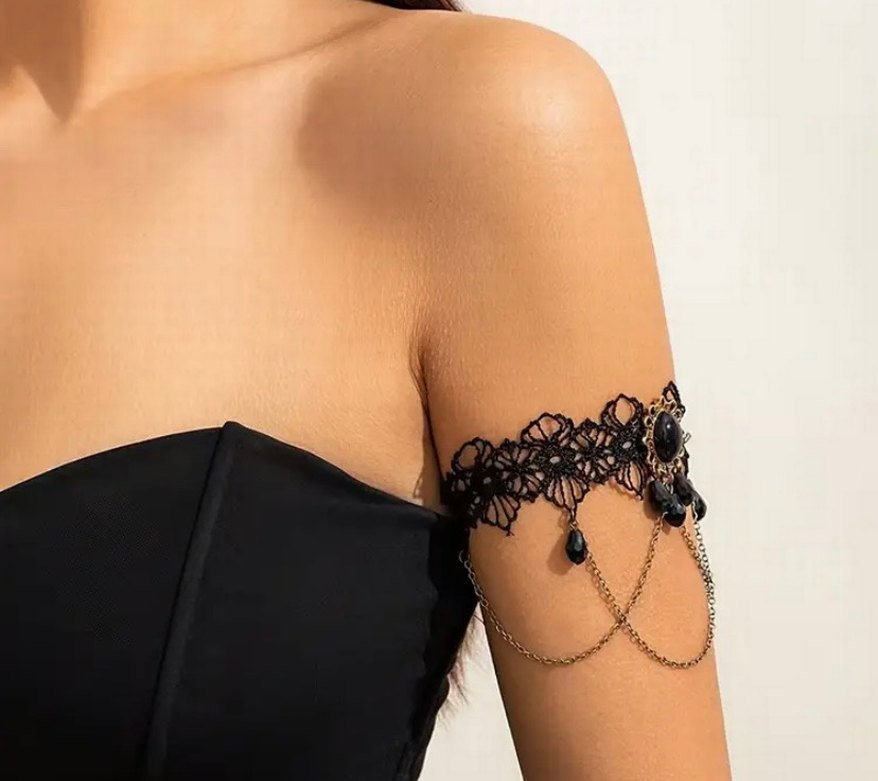 Dantel İşlemeli Siyah Zincirli Kol Aksesuarı - Görsel 2