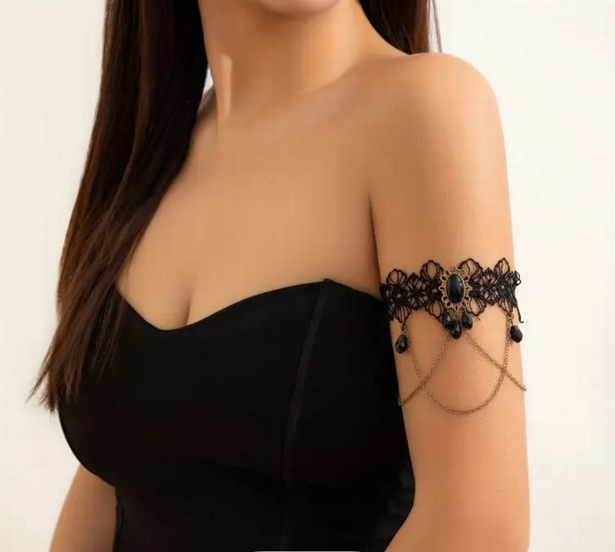 Dantel İşlemeli Siyah Zincirli Kol Aksesuarı - Görsel 3
