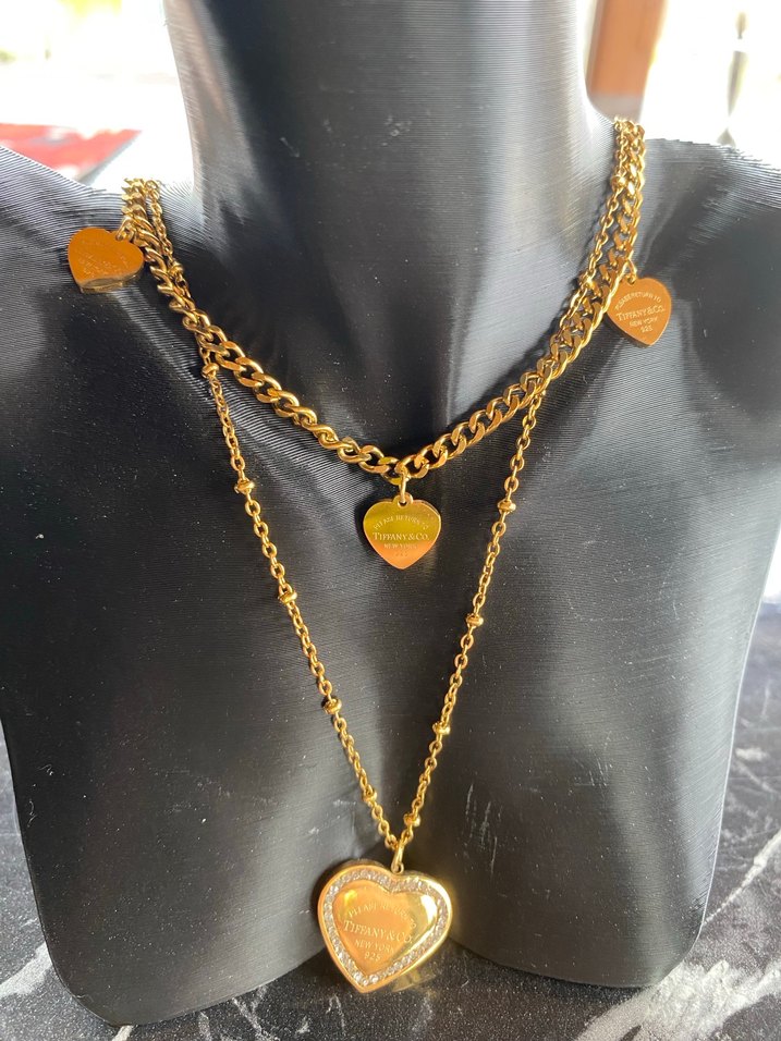 Altın Renk Zincir Detaylı Kalp Tifanny Kolye - Görsel 2