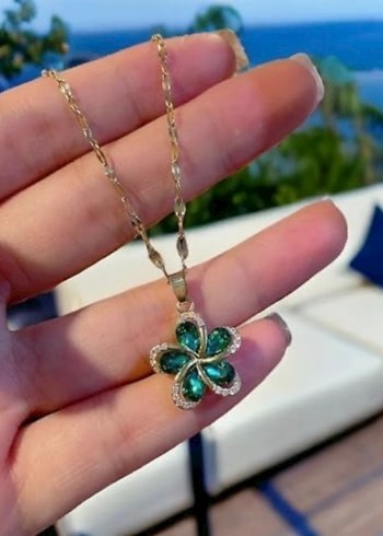Çiçek Desenli Uzun Altın Zincir Kolye - Görsel 2