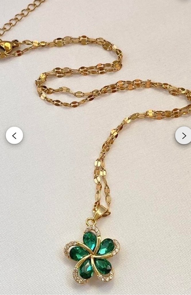 Çiçek Desenli Uzun Altın Zincir Kolye - Görsel 5