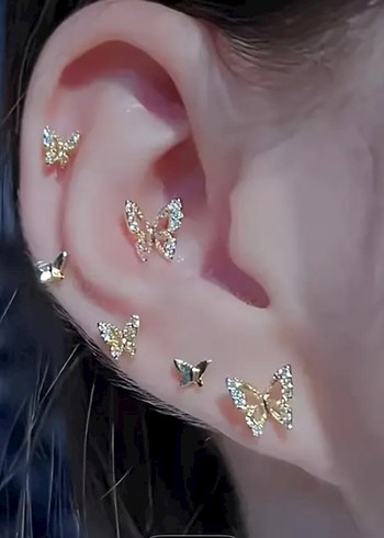 Ear cuff Altın Renkli Payetli Kelebek Küpeler