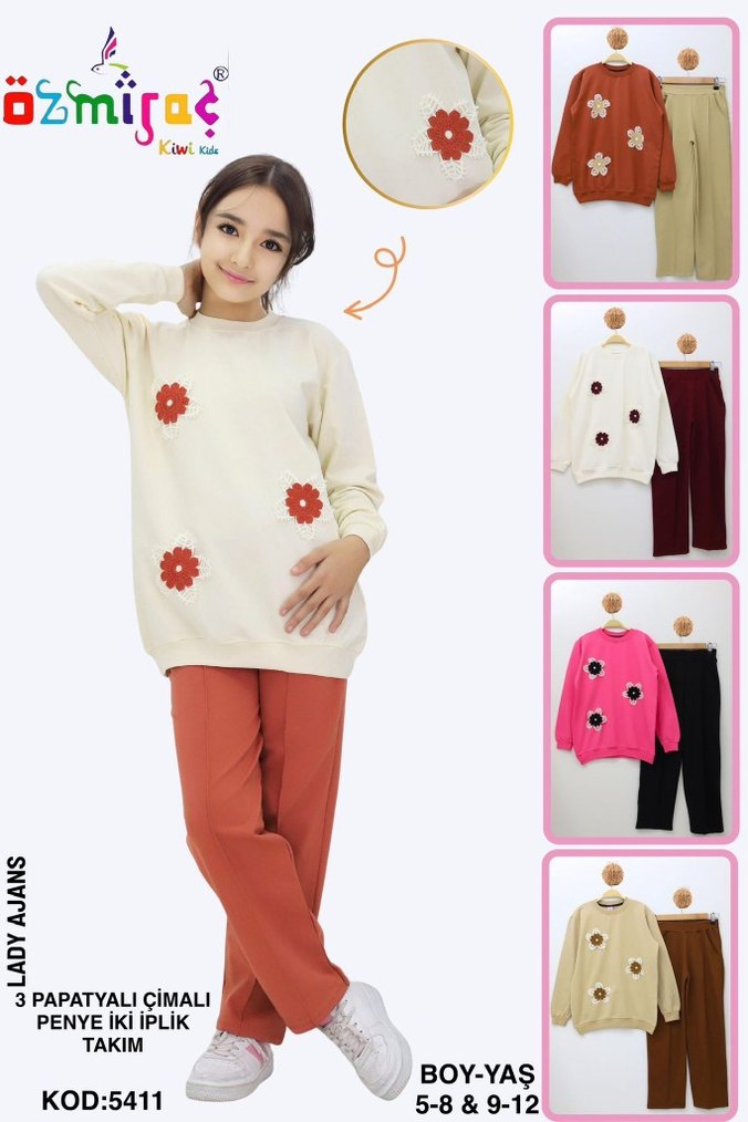 Çiçek Desenli Sweatshirt ve Pantolon Takımı - Görsel 2