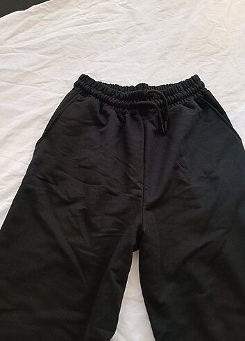 40 Beden Kadın siyah beli lastikli bol paça oversize yüksek bel eşofman a