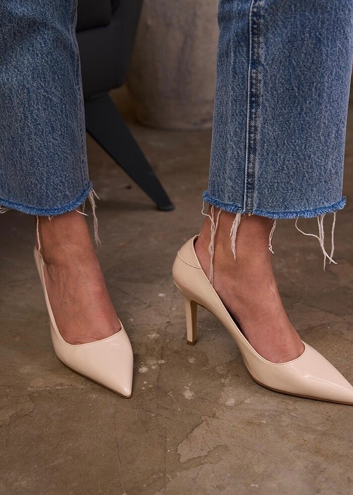 Ekru renk Rugan Stiletto - Görsel 2