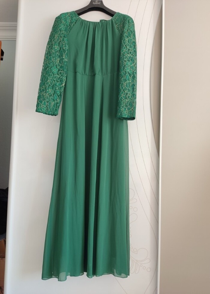 Şifon abiye zümrüt yesili - Görsel 4