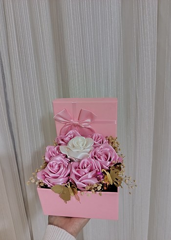 Pembe Kutuda Pastel Yapay Güller - Görsel 2