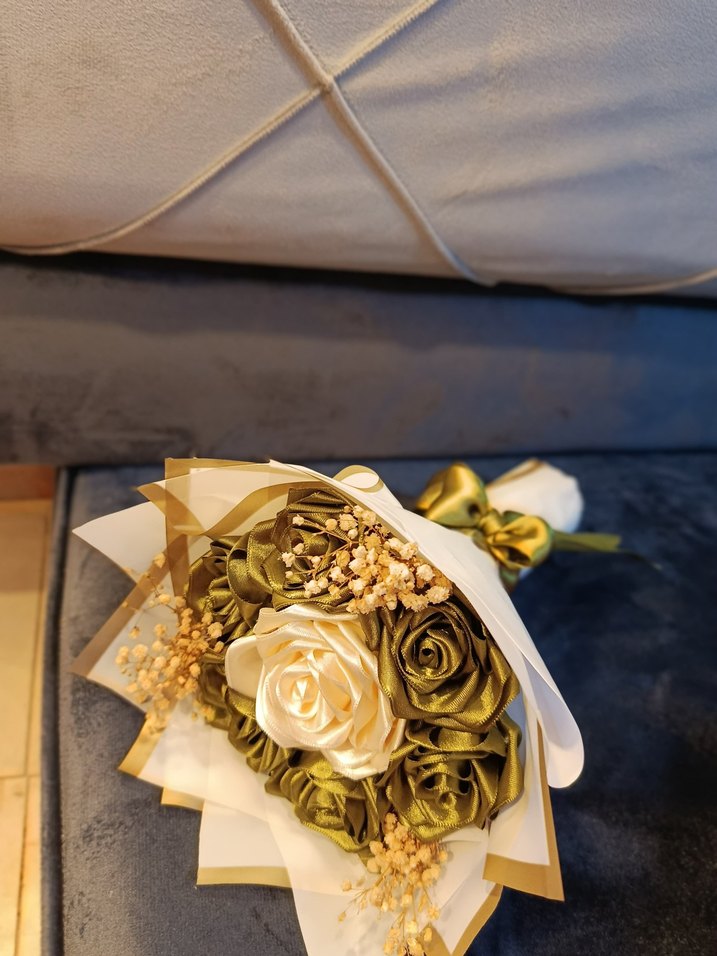 Beyaz Kurdeleli Bohem Gelin Buketi - Görsel 3