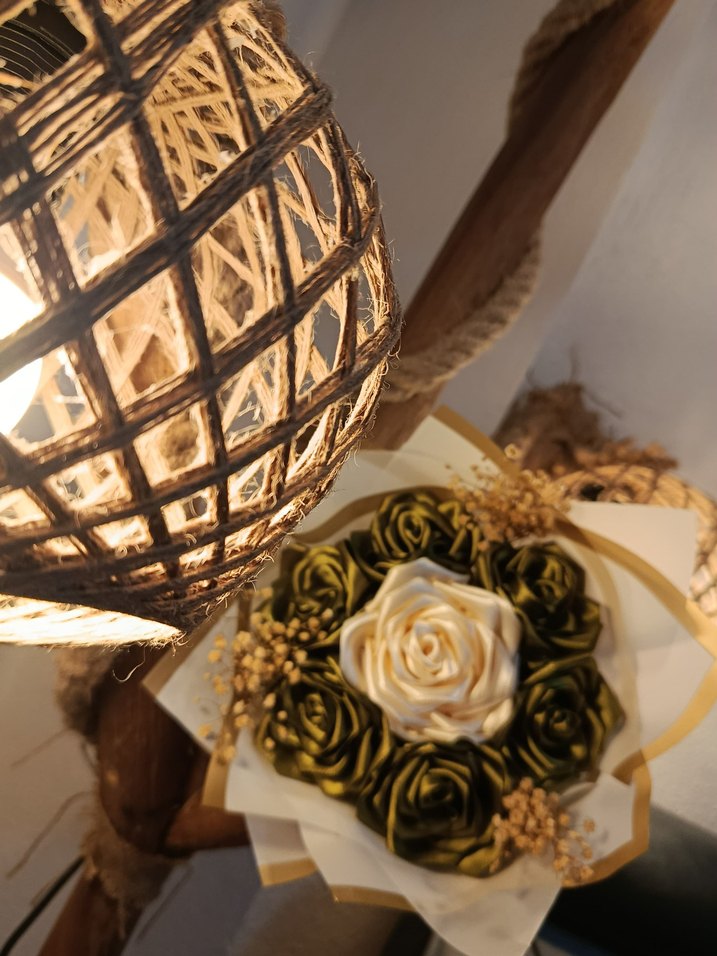 Beyaz Kurdeleli Bohem Gelin Buketi - Görsel 2