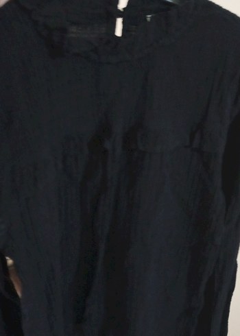 Uzun Kollu Siyah Keten Bluz - Görsel 7