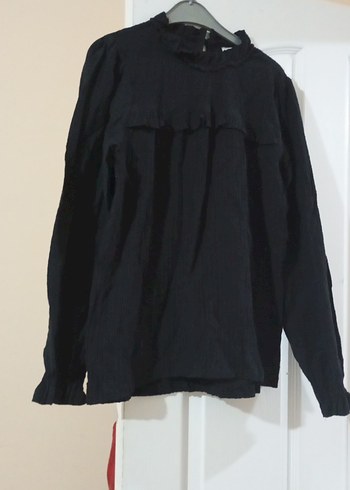 Uzun Kollu Siyah Keten Bluz - Görsel 2