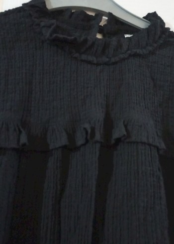 Uzun Kollu Siyah Keten Bluz - Görsel 3