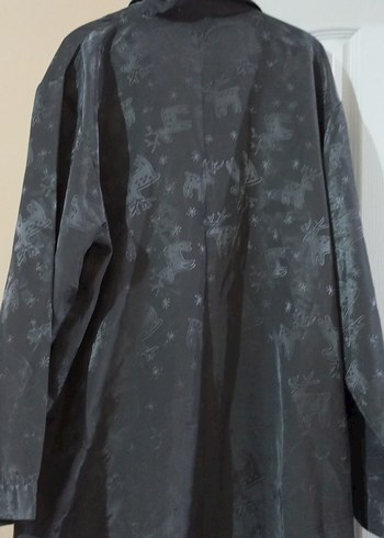 Gri Bağlama Desenli Uzun Kadın Sabahlık gömlek pijama - Görsel 6