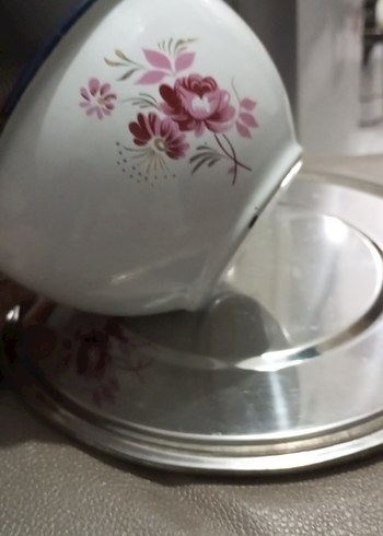 antika çinko kase Beyaz Çiçek Desenli Kase - Görsel 6