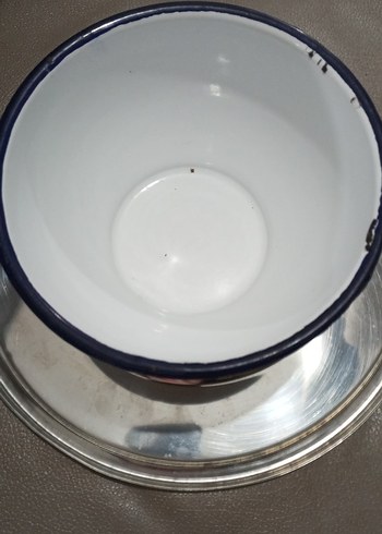 antika çinko kase Beyaz Çiçek Desenli Kase - Görsel 2