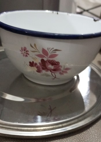 antika çinko kase Beyaz Çiçek Desenli Kase - Görsel 4