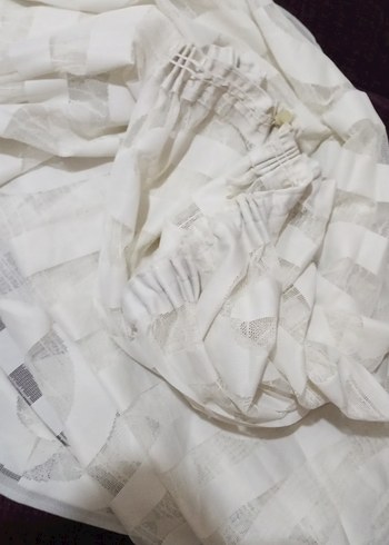 Bohem Beyaz Desensiz pileli uzun boy Perde - Görsel 3