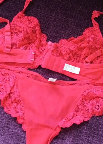 Pembe Vintage Dantel Bohem Sütyen Takımı alt tanga - Görsel 2