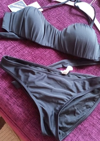 Siyah Drapeli Strappy Bikini Üstü koyu siyah sıfır ürün - Görsel 6