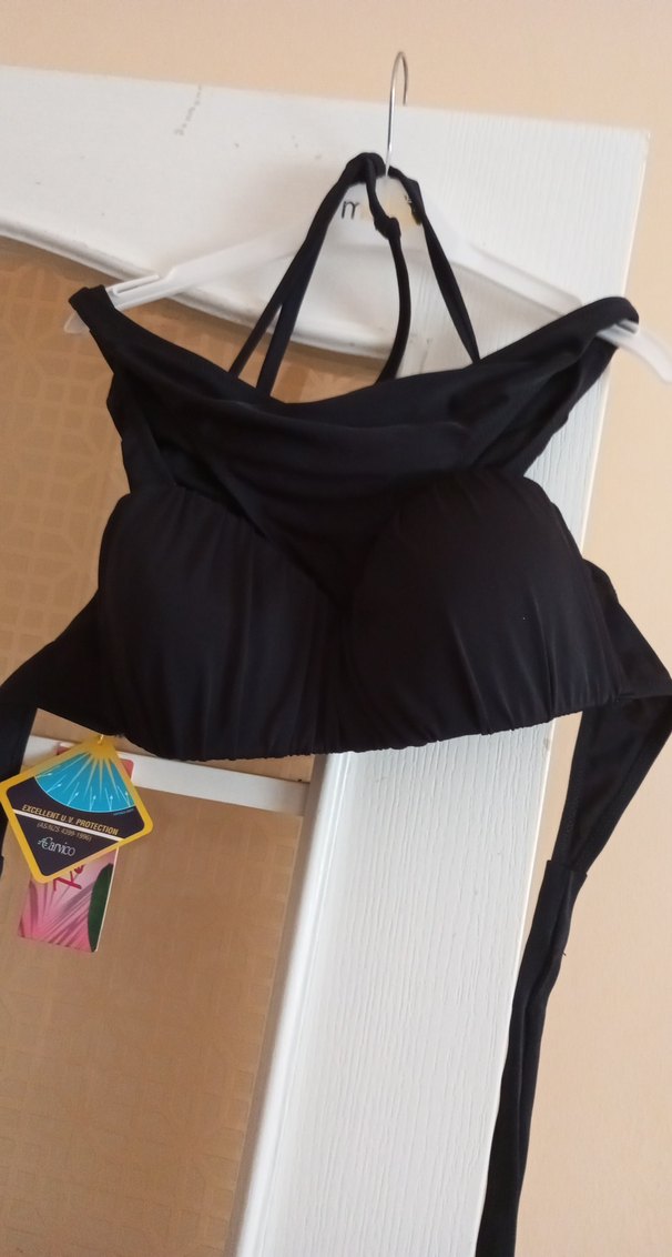 Siyah Drapeli Strappy Bikini Üstü koyu siyah sıfır ürün - Görsel 2