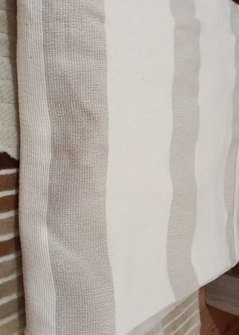 Bej Çizgili Düz koton pike çift kişilik battal boy takım - Görsel 8