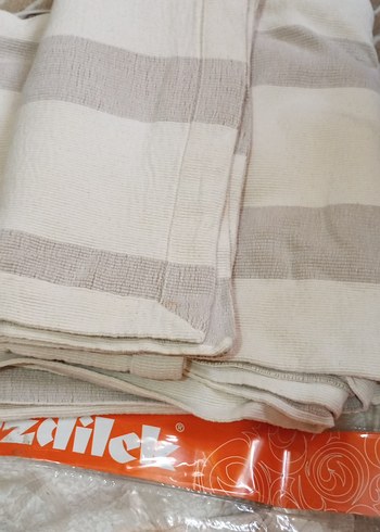 Bej Çizgili Düz koton pike çift kişilik battal boy takım - Görsel 5