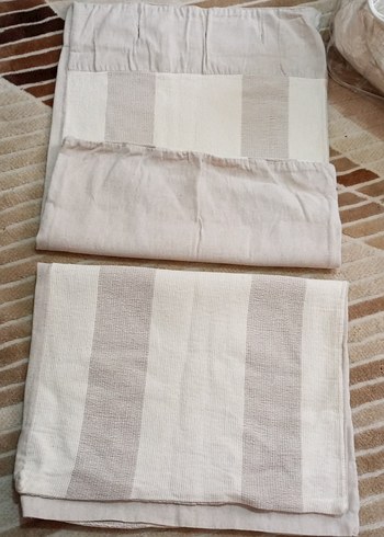 Bej Çizgili Düz koton pike çift kişilik battal boy takım - Görsel 4