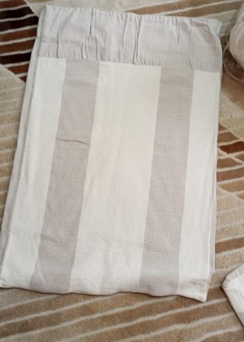 Bej Çizgili Düz koton pike çift kişilik battal boy takım - Görsel 3