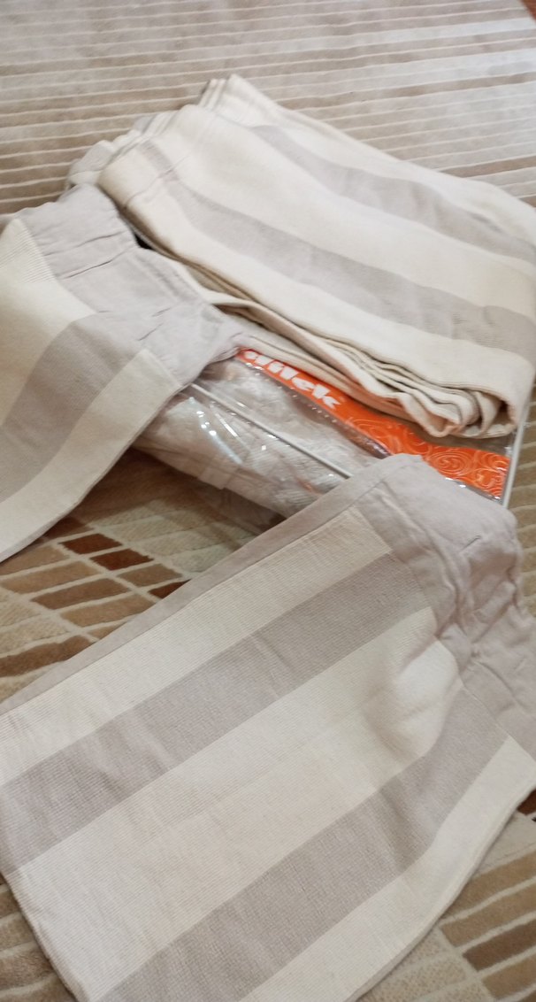 Bej Çizgili Düz koton pike çift kişilik battal boy takım - Görsel 2