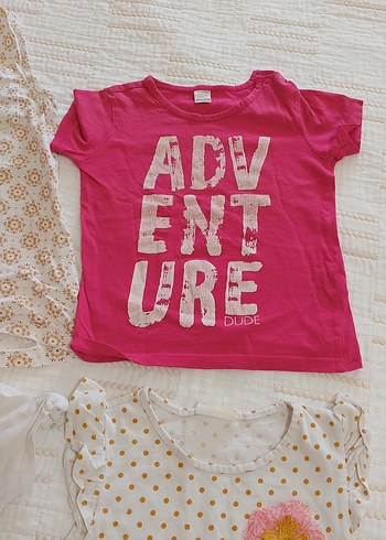 Pembe Dantel Detaylı Kız Tişörtü - Görsel 5