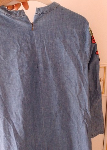 Nakışlı Uzun Kol Denim Bohem Elbise - Görsel 4