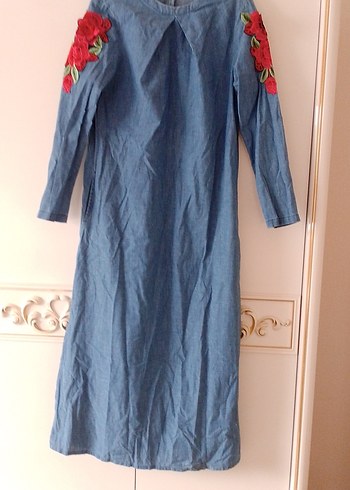 Nakışlı Uzun Kol Denim Bohem Elbise - Görsel 2