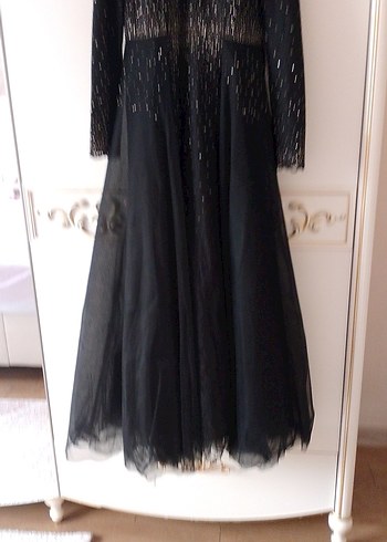 Siyah Uzun Kollu Payetli Gotik Abiye Elbise - Görsel 2