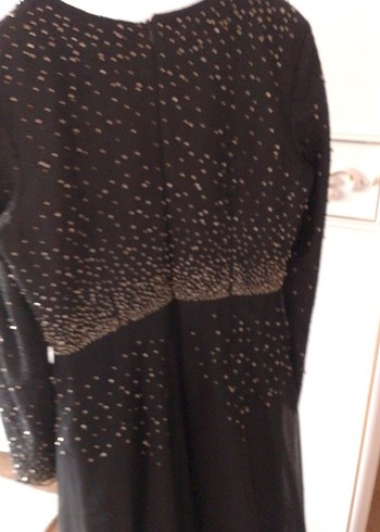 Siyah Uzun Kollu Payetli Gotik Abiye Elbise - Görsel 6