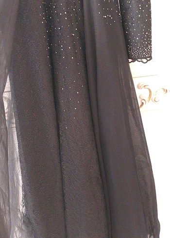 Siyah Uzun Kollu Payetli Gotik Abiye Elbise - Görsel 4