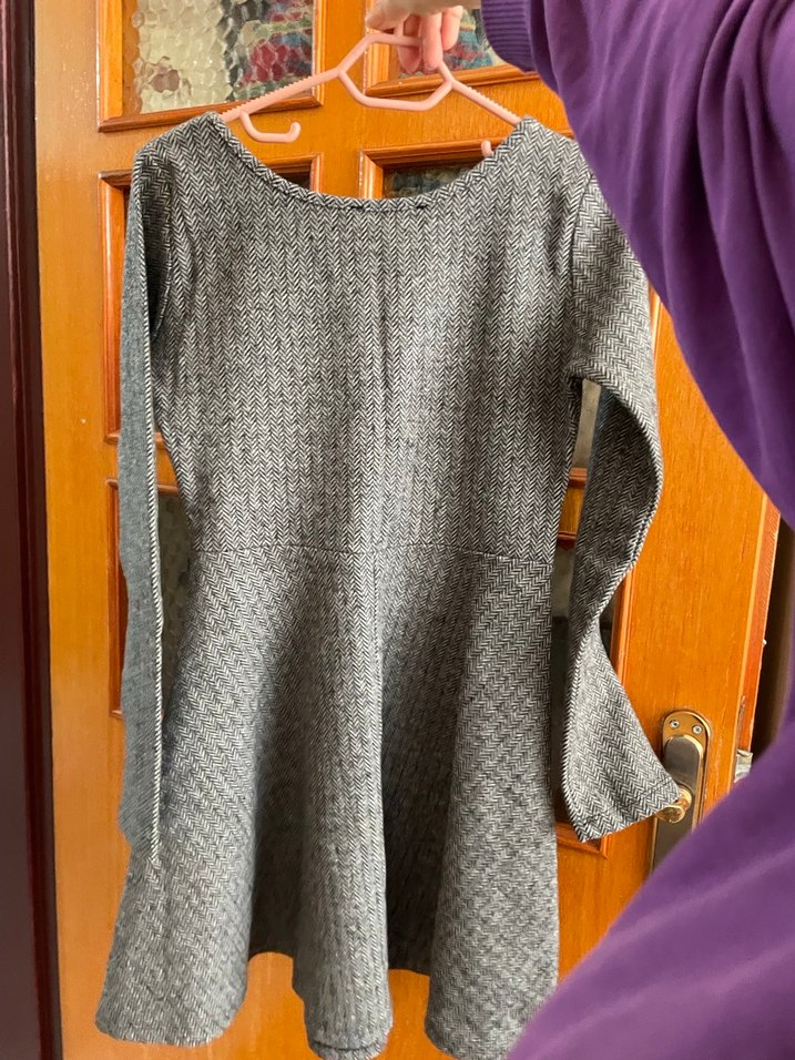 Gri Triko Mini Elbise Uzun Kollu - Görsel 2