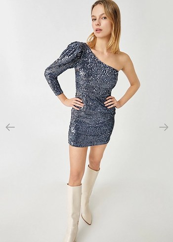 Koton Tek Kollu Mini Payetli Gece Elbisesi - Görsel 2