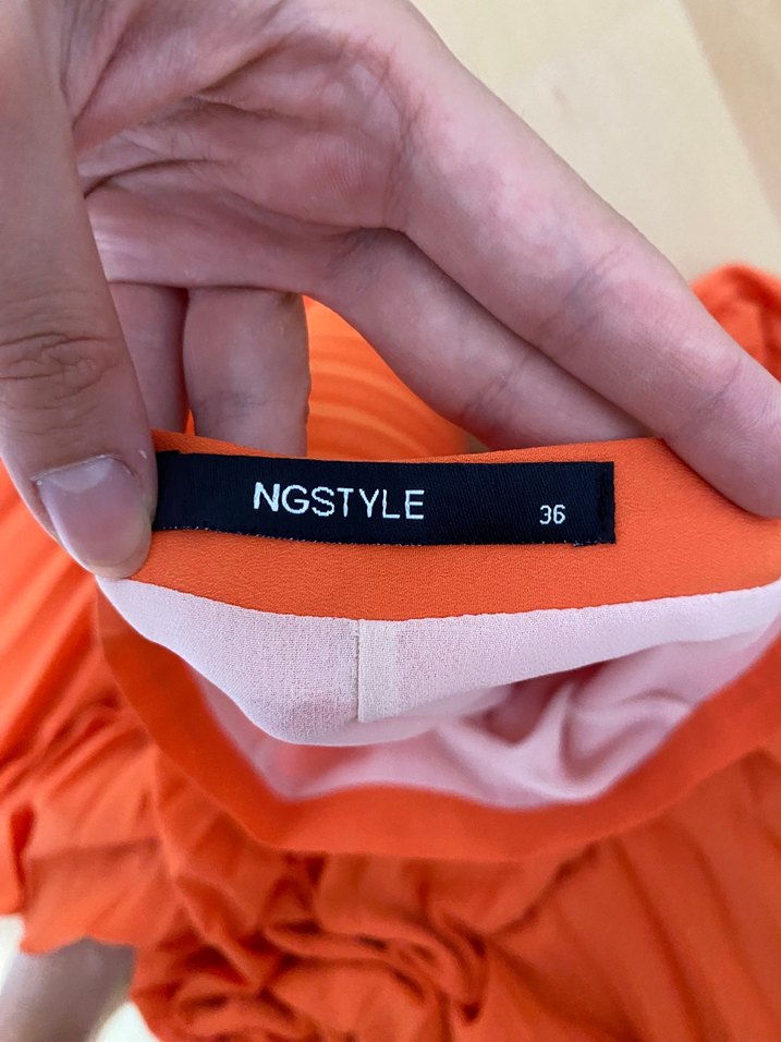 Parlak Turuncu Pileli Midi Etek - Görsel 2