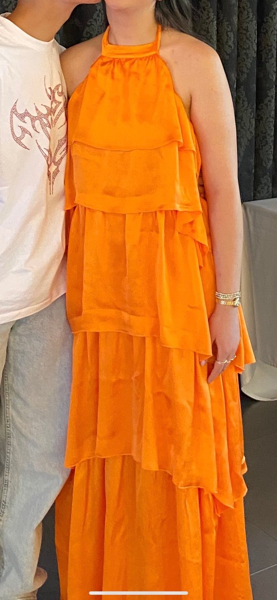 Turuncu Drapeli Uzun Elbise - Görsel 3