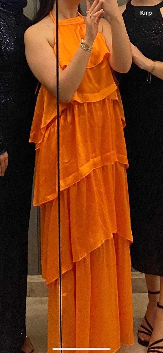 Turuncu Drapeli Uzun Elbise - Görsel 2