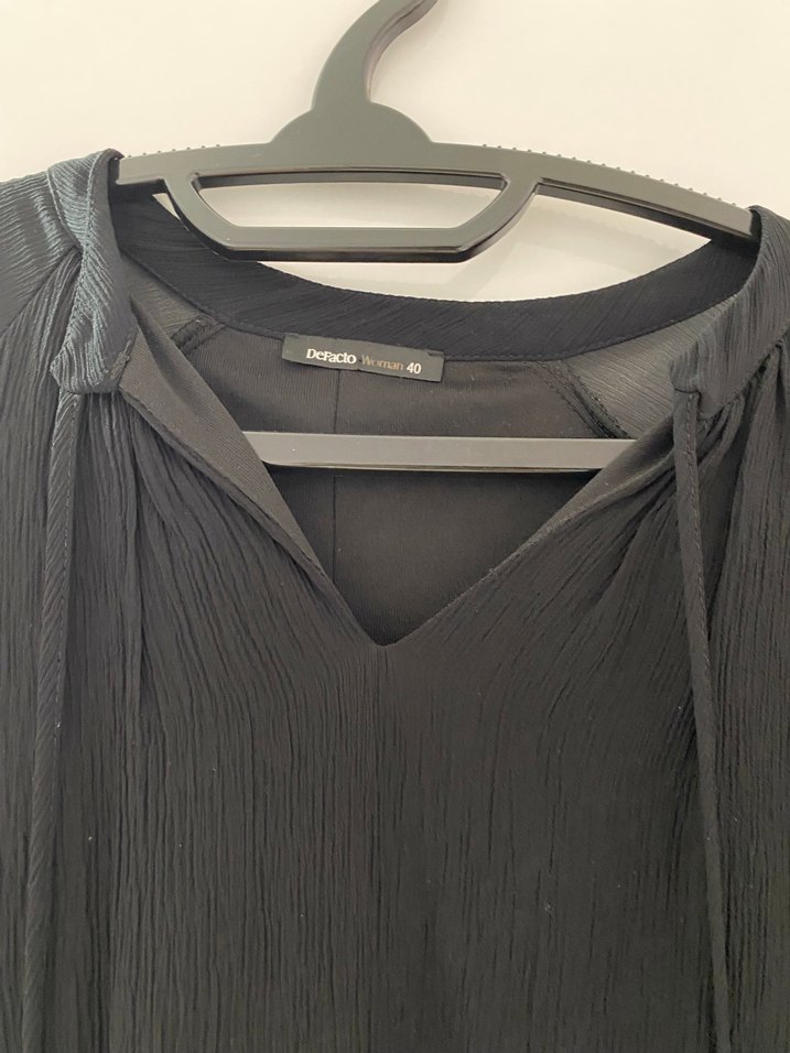 Siyah V Yaka Uzun Kollu Midi Elbise - Görsel 2