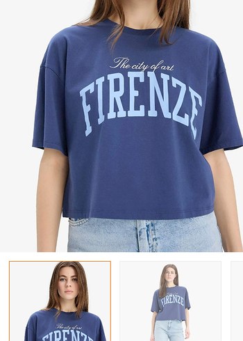 Mavi Baskılı Oversize Kadın Tişört