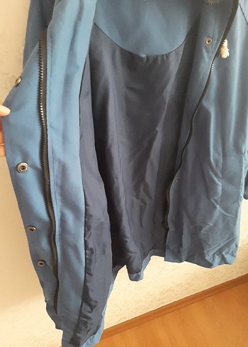 Mavi Kapüşonlu Bayan Mont - Görsel 5