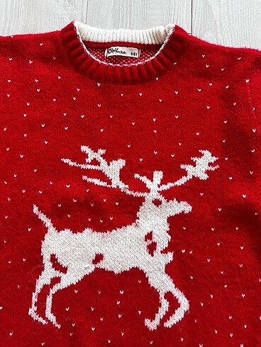 Geyik Desenli Kırmızı Kazak - Görsel 5