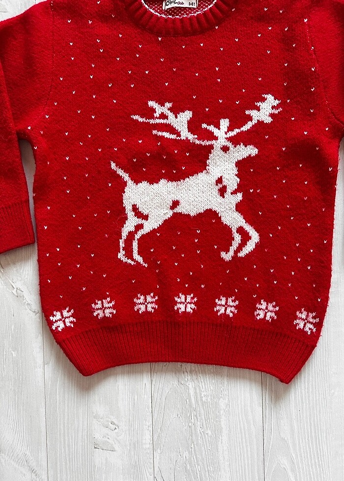 Geyik Desenli Kırmızı Kazak - Görsel 4